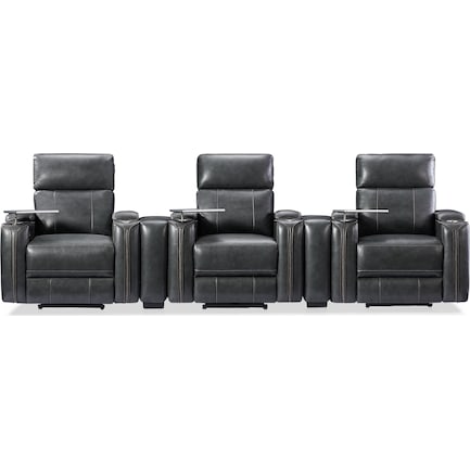 Leo 5-Piece Triple-Power Reclining Home Theater Sectional - Charcoal