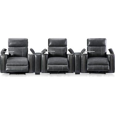 Leo 5-Piece Triple-Power Reclining Home Theater Sectional - Charcoal