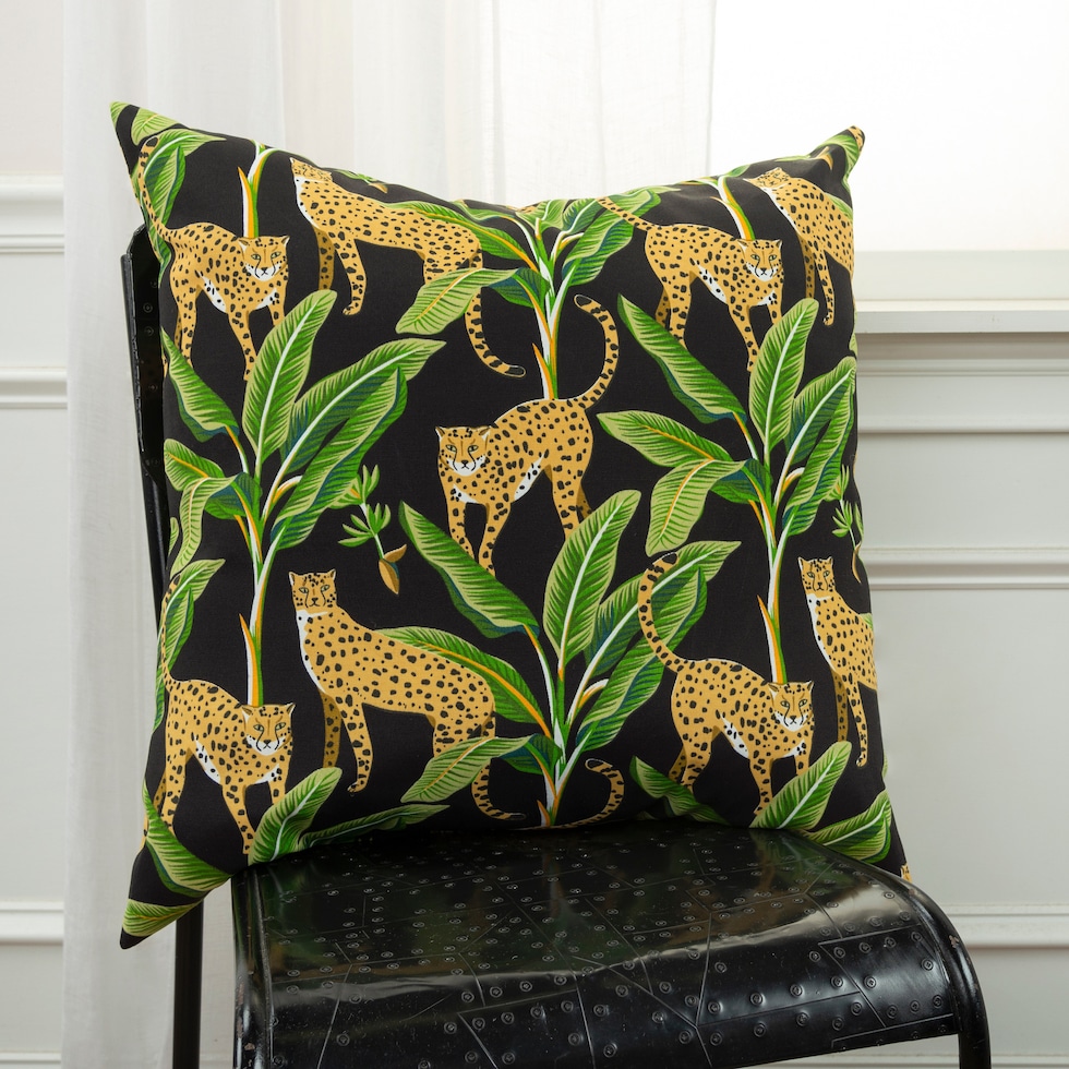 leopard black outdoor accent pillow   