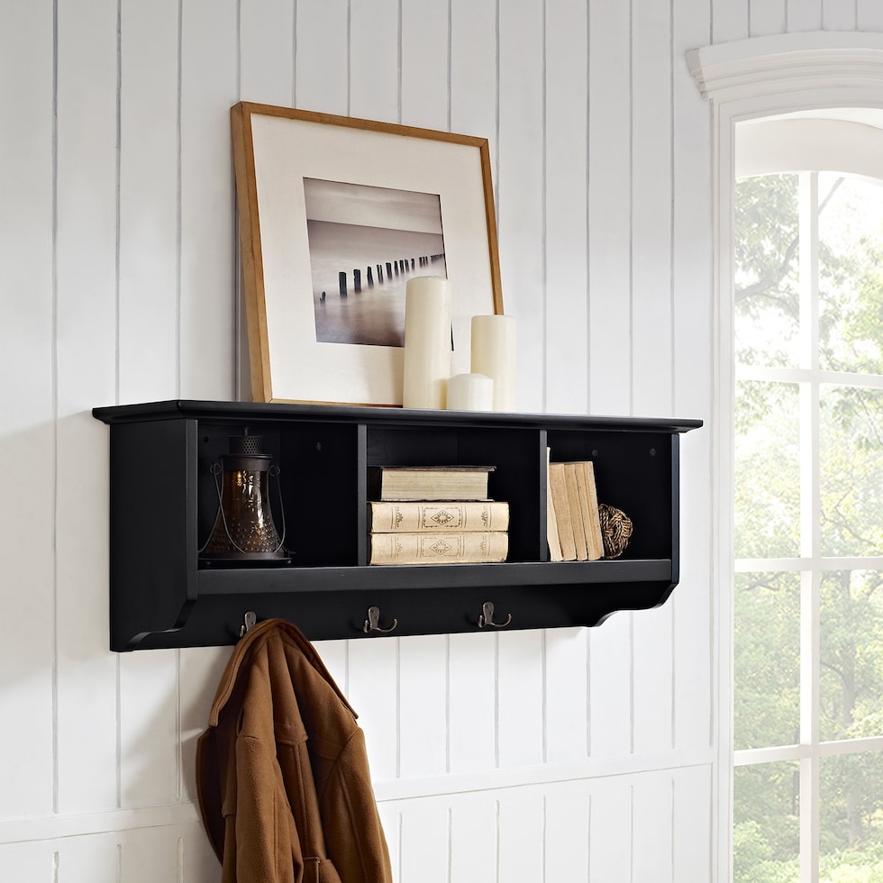 levi black entryway storage shelf   