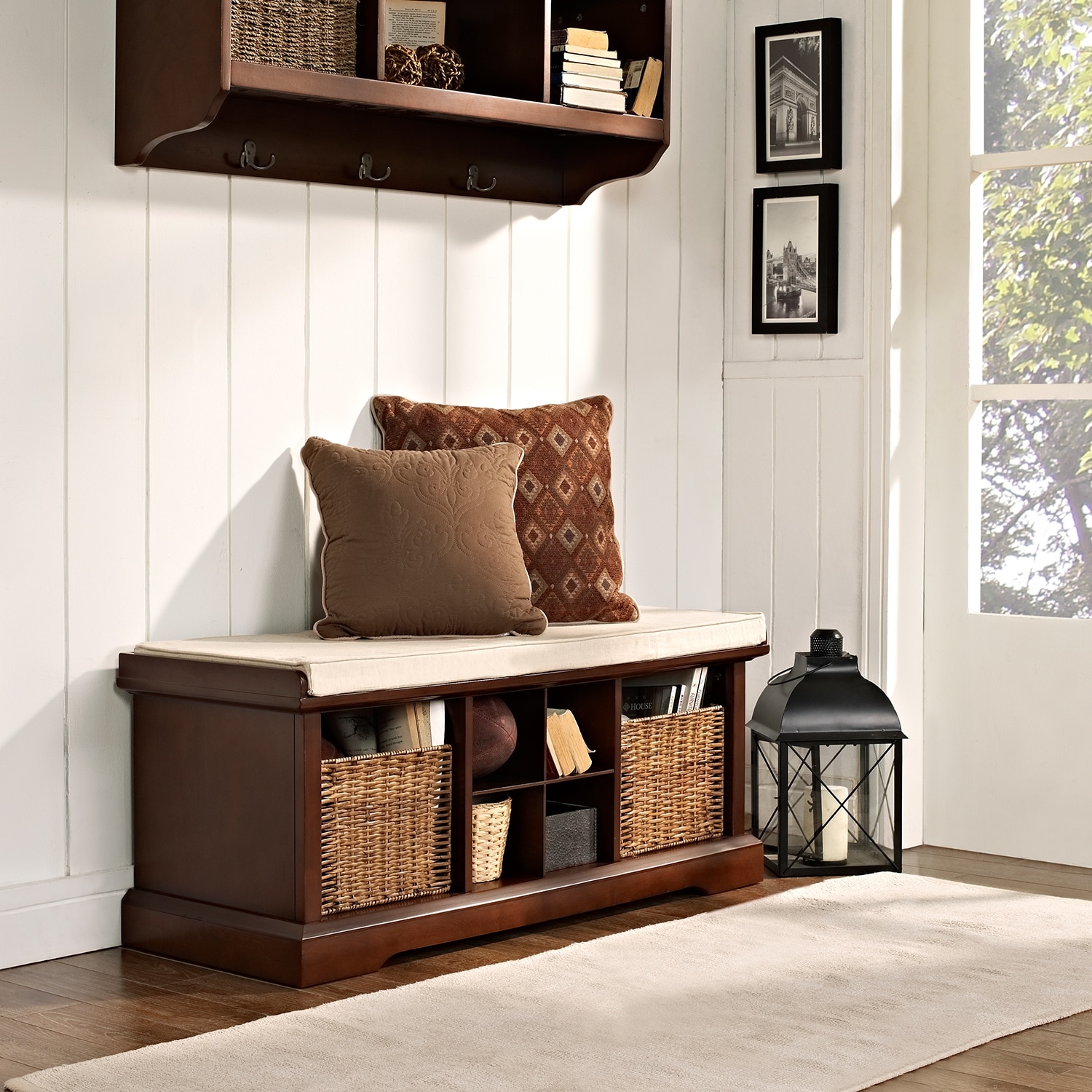 Levi Entryway Storage Bench Mahogany American Signature Furniture   Levi Dark Brown Entryway Storage Bench 1746855 399383 