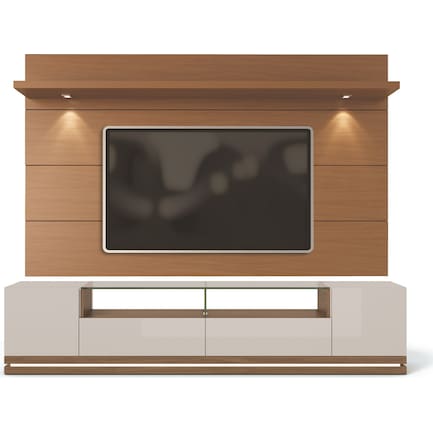 LeVox TV Stand and Panel - Off-White/Maple