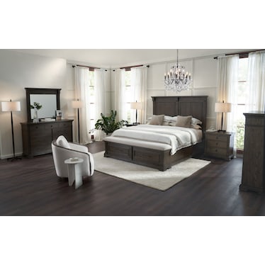 Lexington 6-Piece Queen Storage Bedroom Set with Dresser, Mirror, and Charging Nightstand - Tobacco