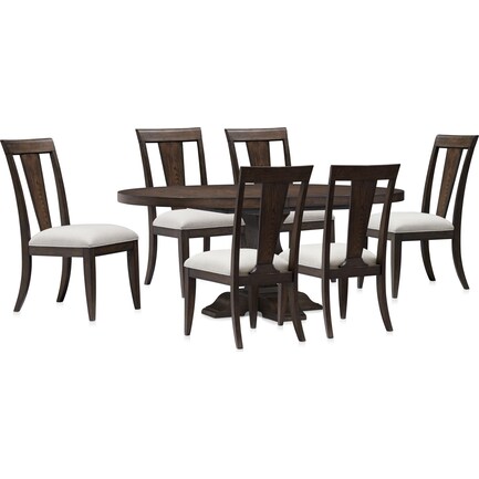 Lexington Round Dining Table with 6 Splat-Back Side Chairs - Tobacco
