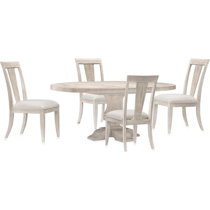 Lexington Round Dining Table with 4 Splat-Back Side Chairs - Sandstone