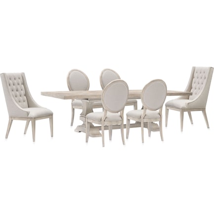 Lexington Rectangle Dining Table with 4 Oval-Back Side Chairs and 2 Host Chairs - Sandstone