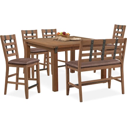 Hampton Counter-Height Dining Table, 4 Stools and Bench - Sandstone