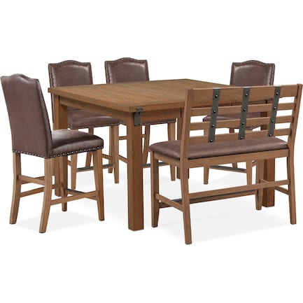 Hampton Counter-Height Dining Table, 4 Upholstered Stools and Bench - Sandstone