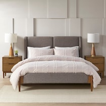 light brown queen bed   