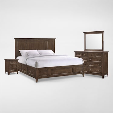 Lincoln Solid Wood 6-Piece Storage Bedroom Set with Nightstand, Dresser and Mirror
