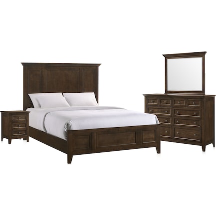 Lincoln 6-Piece Queen Bedroom Set with Nightstand,Dresser and Mirror - Hickory
