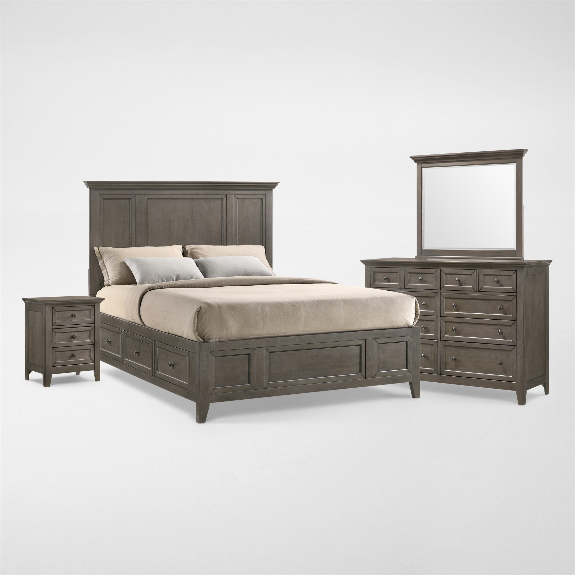Lincoln 6Piece Storage Bedroom Set with Nightstand, Dresser and Mirror