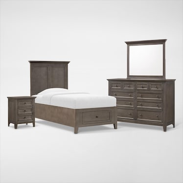 Lincoln Solid Wood 6-Piece Youth Bedroom Set with Nightstand, Dresser and Mirror