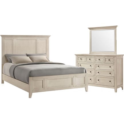 Lincoln 5-Piece Queen Bedroom Set with Dresser and Mirror - White