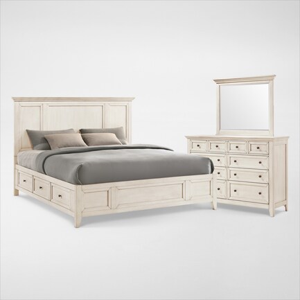 Lincoln 5-Piece Queen Storage Bedroom Set with Dresser and Mirror - White