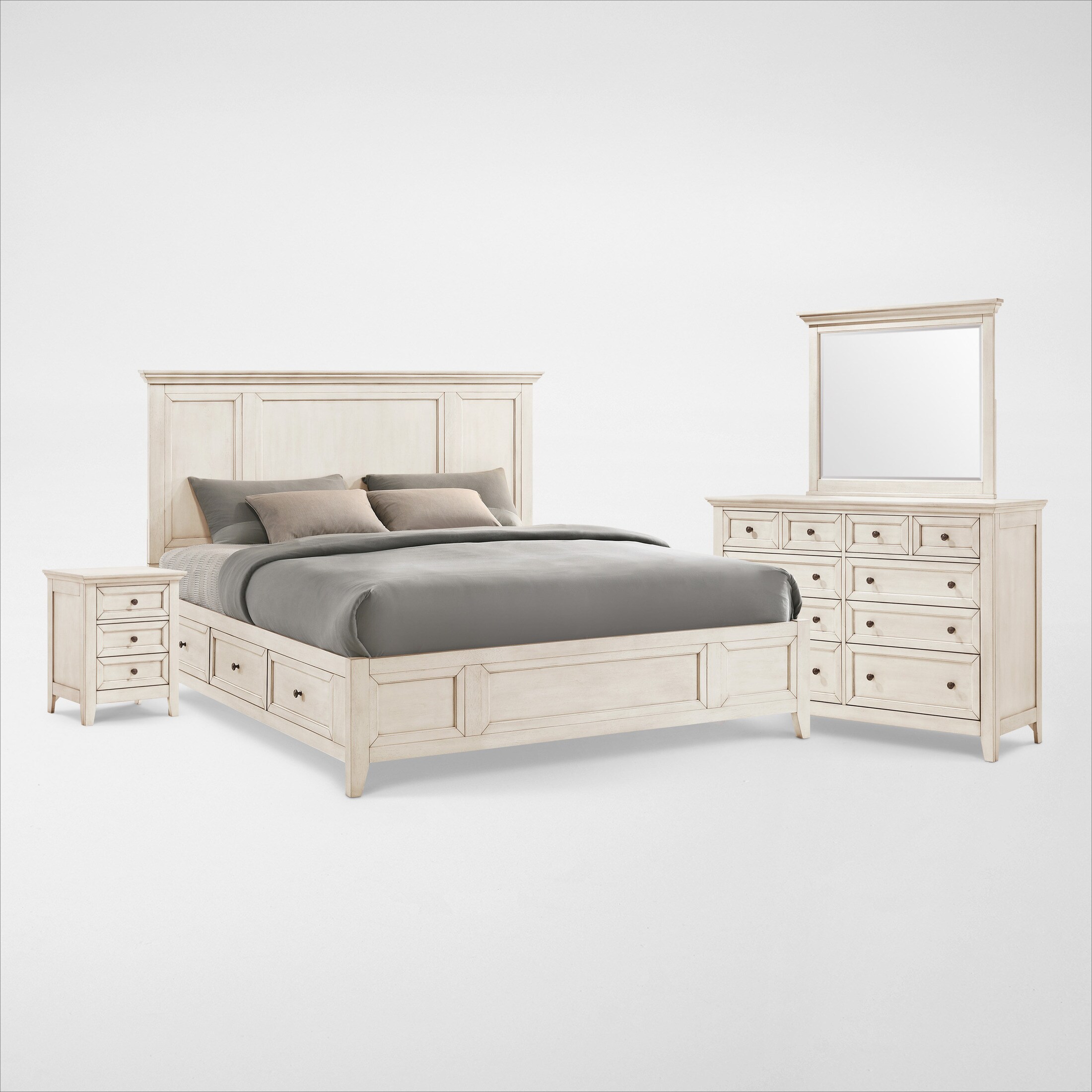 Lincoln 6Piece Storage Bedroom Set with Nightstand, Dresser and Mirror