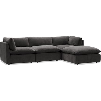 Lola 3-Piece Sectional and Ottoman Set - Charcoal