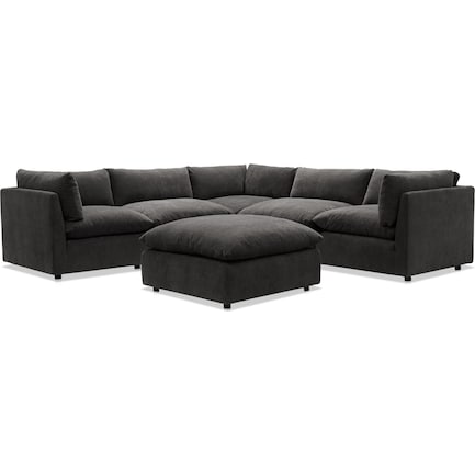 Lola 6-Piece Sectional and Ottoman Set - Charcoal