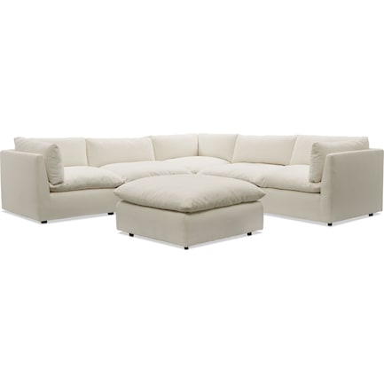 Lola 5-Piece Sectional and Ottoman Set - Ivory