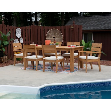 Long Beach Outdoor Dining Table, 2 Dining Armchairs and 4 Dining Chairs