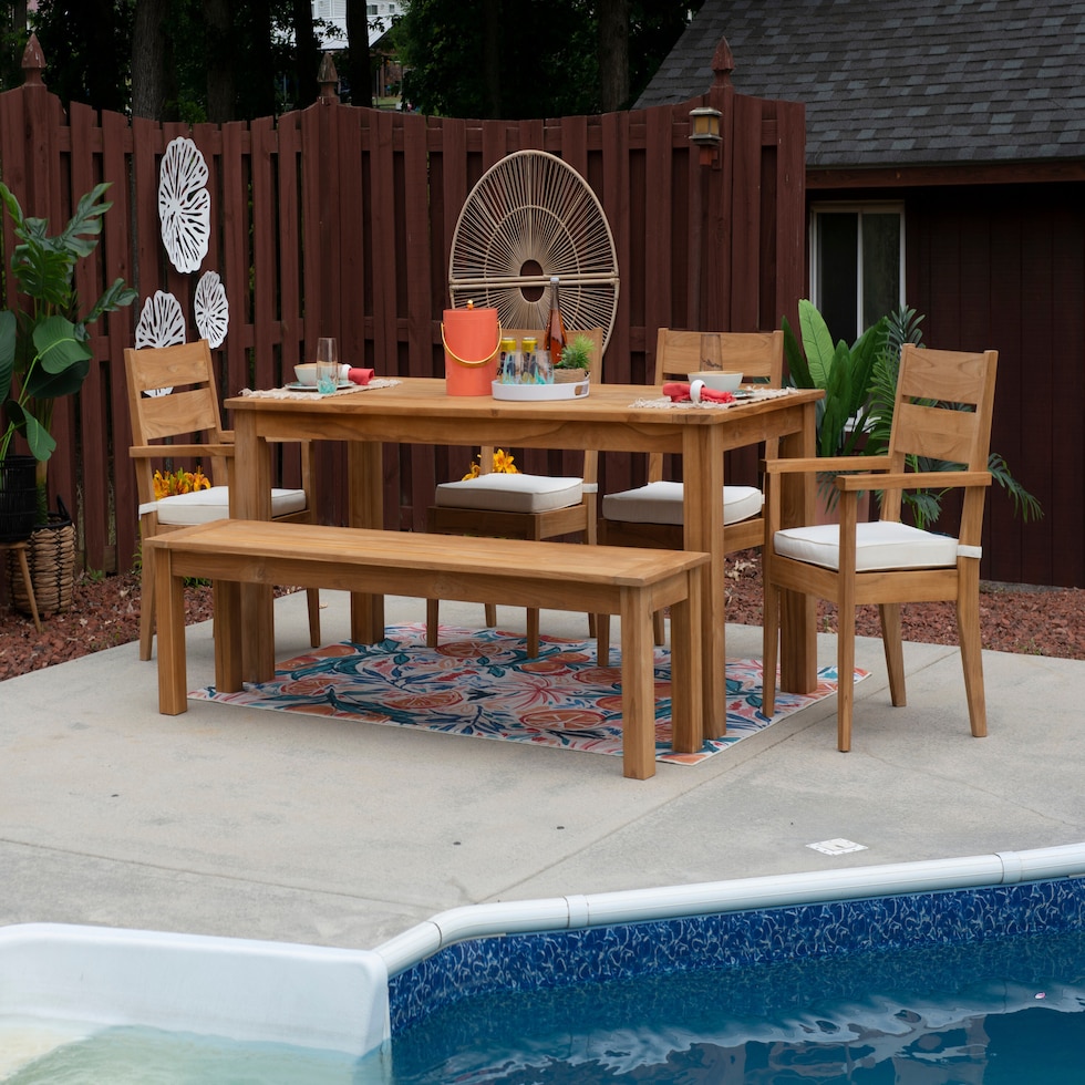 long beach light brown outdoor dining bench   