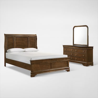 Louis 5-Piece Panel Bedroom Set with Dresser and Mirror