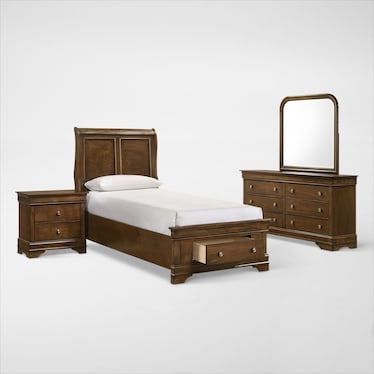 Louis 6-Piece Storage Bedroom Set with Dresser, Mirror and Nightstand