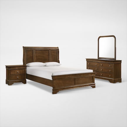 Louis 5-Piece Storage Bedroom Set with Dresser and Mirror