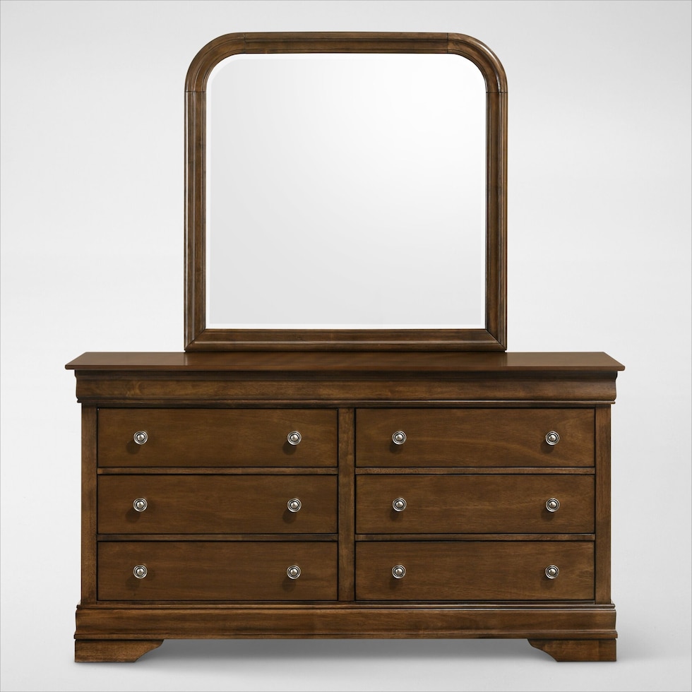 louis bedroom light brown dresser and mirror   