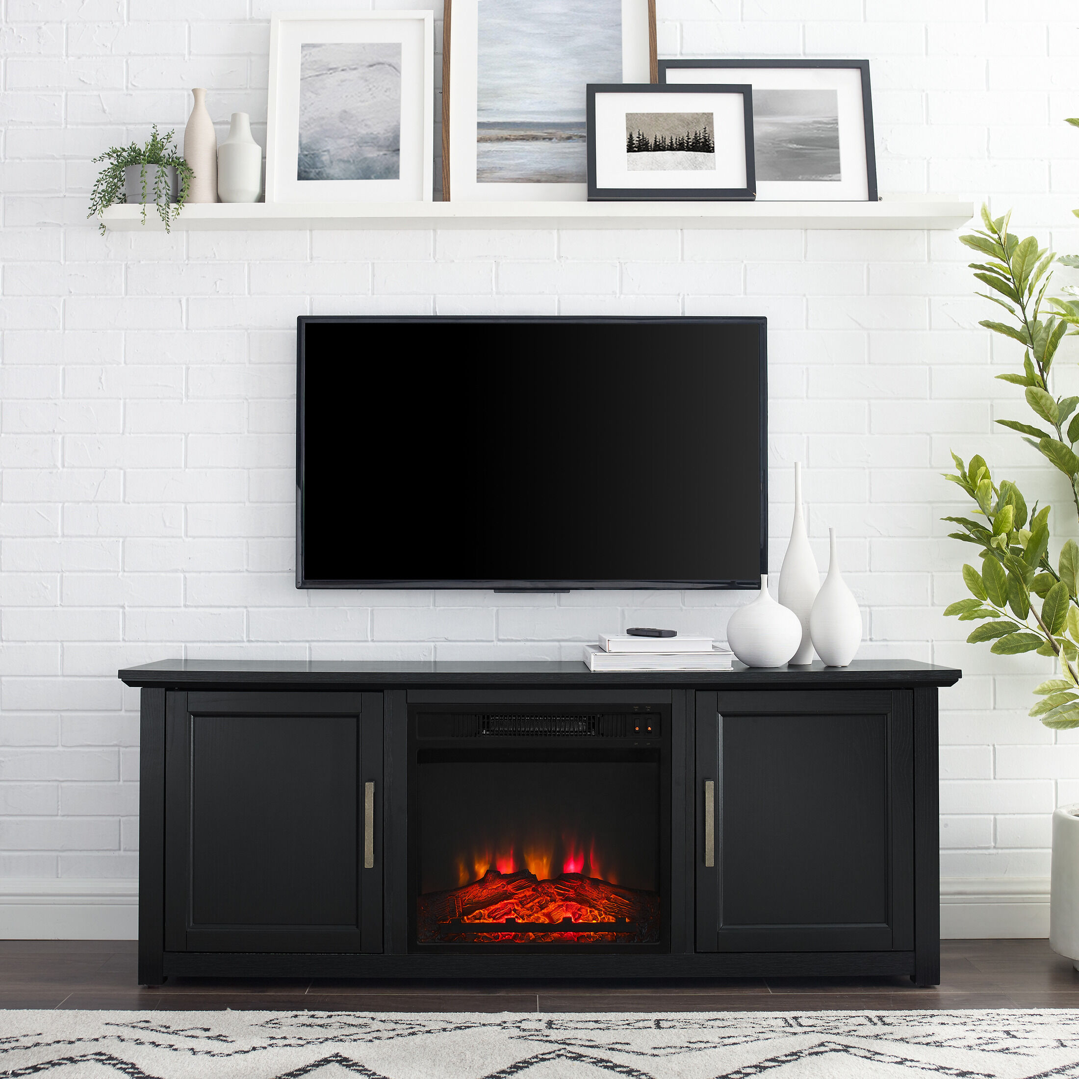 Black fireplace deals tv stand