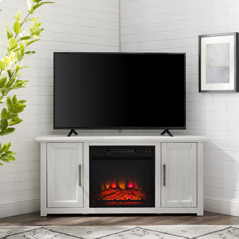 lucas white fireplace tv stand   