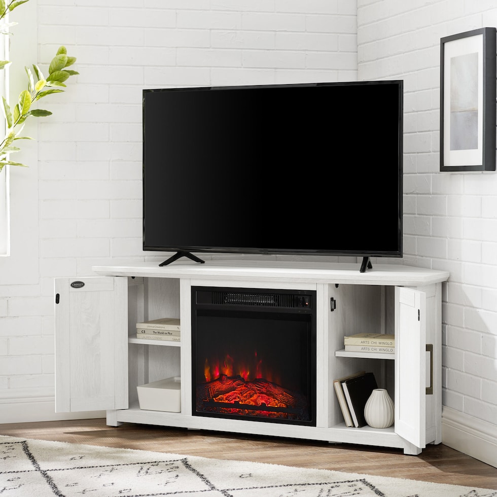 lucas white fireplace tv stand   