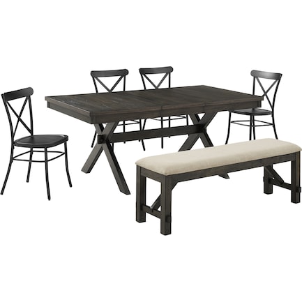 Lynn Rectangular Dining Table, 4 Lex Chairs and Bench
