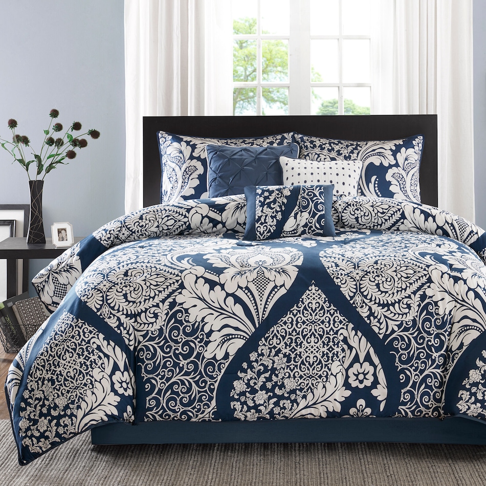 lyric blue queen bedding set   