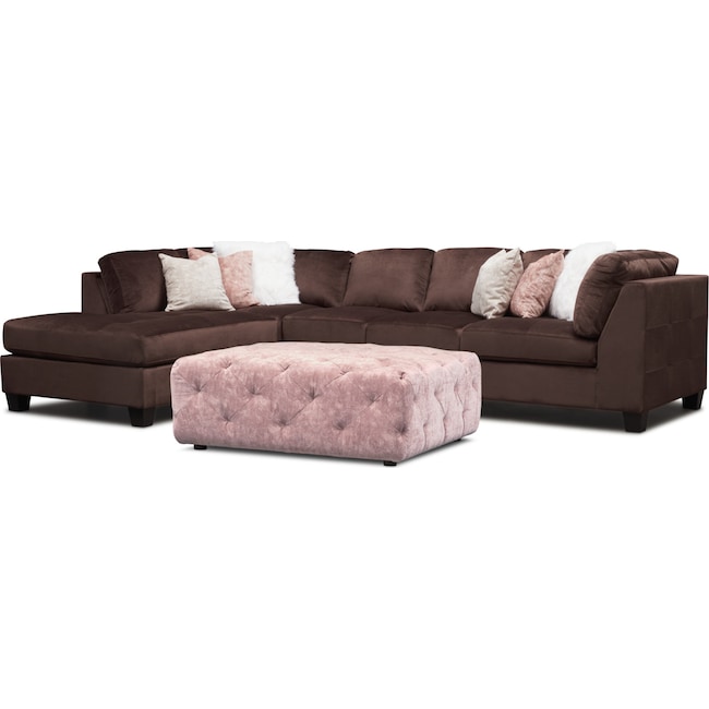 Living Room Furniture - Mackenzie 2-Piece Sectional with Chaise and Ottoman