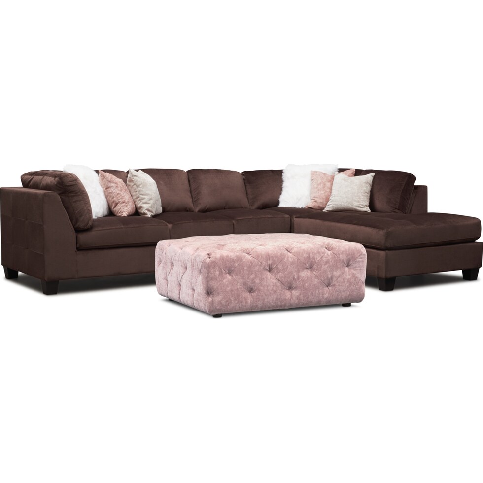 mackenzie brown and blush  pc sectional and ottoman   