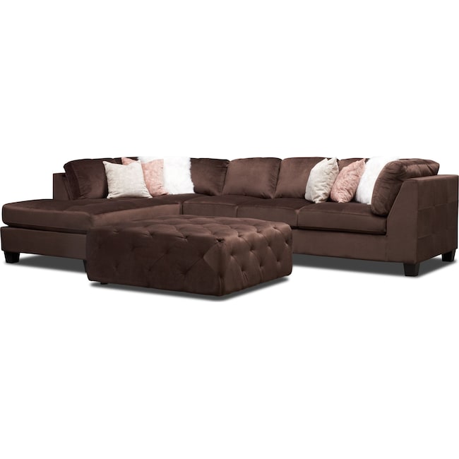 Living Room Furniture - Mackenzie 2-Piece Sectional with Chaise and Ottoman