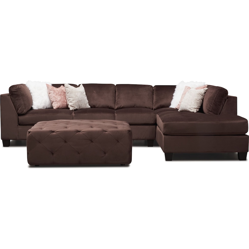 mackenzie dark brown  pc sectional and ottoman   