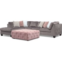 mackenzie gray and blush  pc sectional and ottoman   