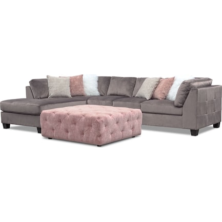 Mackenzie 2-Piece Left-Facing Sectional with Ottoman - Gray and Blush