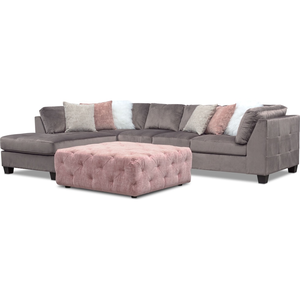mackenzie gray and blush  pc sectional and ottoman   