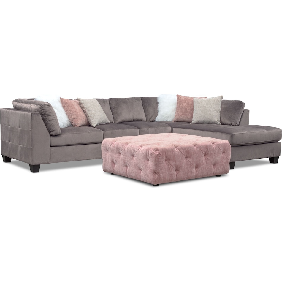 mackenzie gray and blush  pc sectional and ottoman   