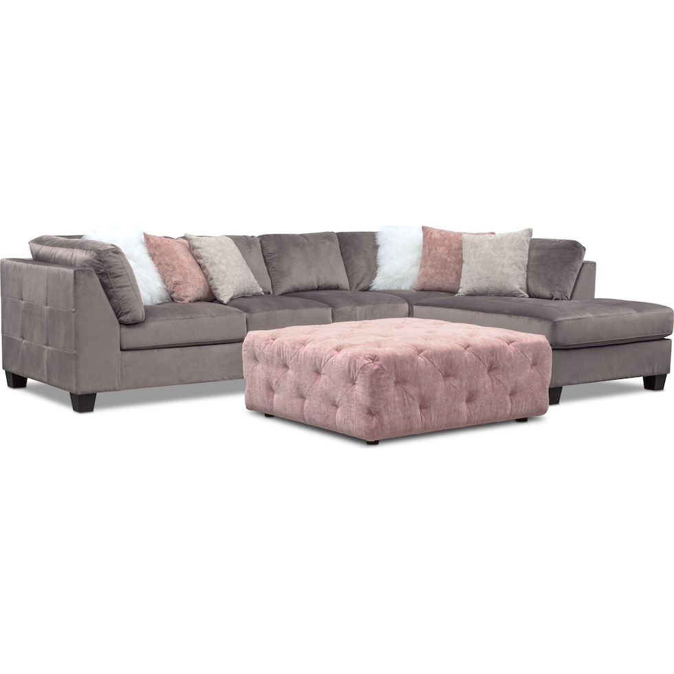 mackenzie gray and blush  pc sectional and ottoman   
