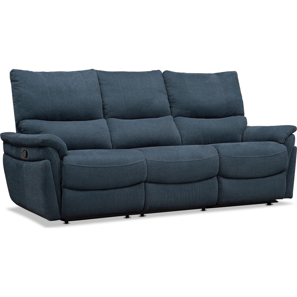 maddox blue manual reclining sofa   