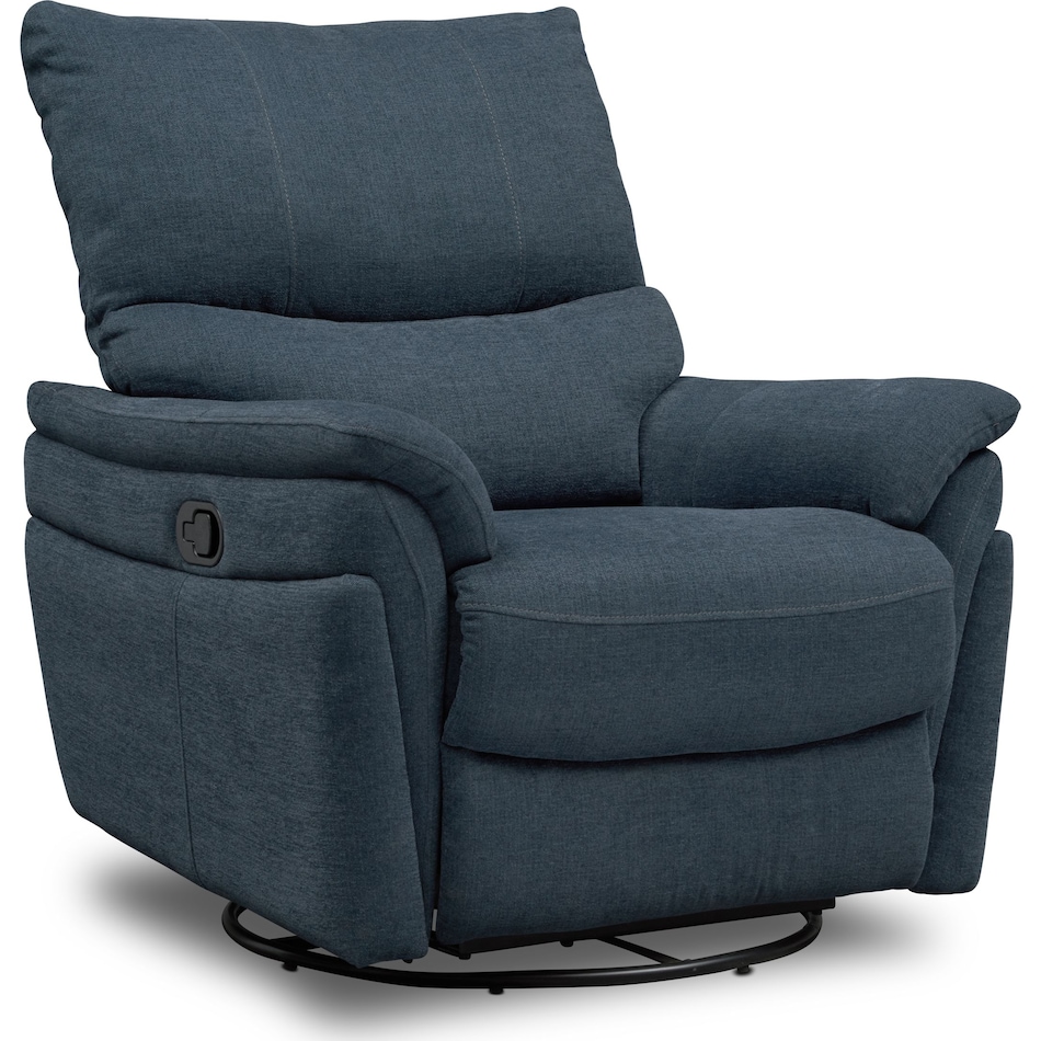 maddox blue reclining swivel chair   