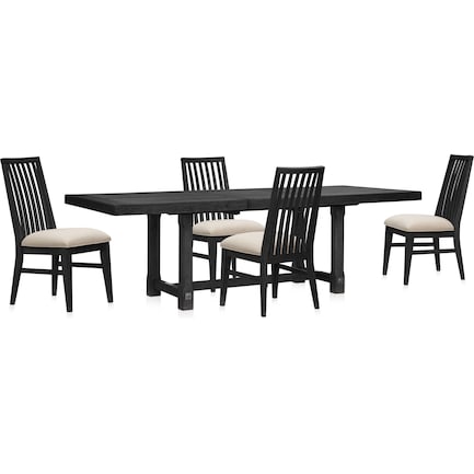 Madrid Extendable Rectangular Dining Table and 4 Slat-Back Dining Chairs - Black