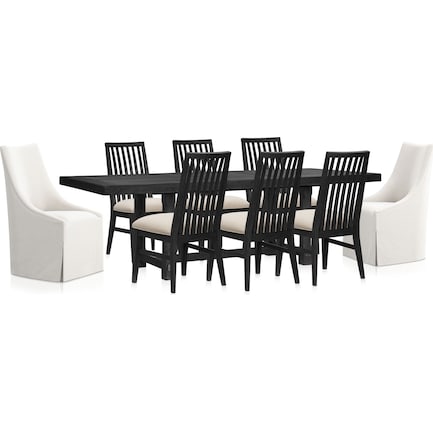 Madrid Extendable Rectangular Dining Table, 6 Madrid Side Chairs and 2 Nicolette Chairs - Black