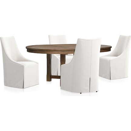 Madrid Round Dining Table and 4 Nicolette Chairs - Oak