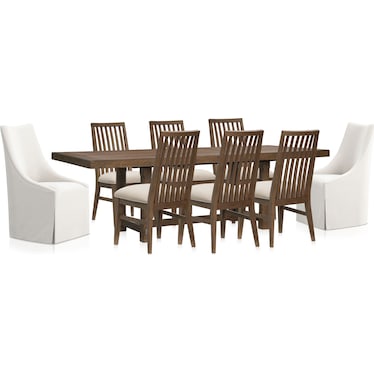 Madrid Extendable Rectangular Dining Table, 6 Madrid Side Chairs and 2 Nicolette Chairs - Oak