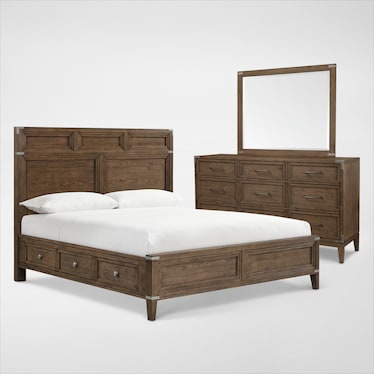 Madrid 5-Piece King Storage Bedroom Set with Dresser and Mirror - Oak